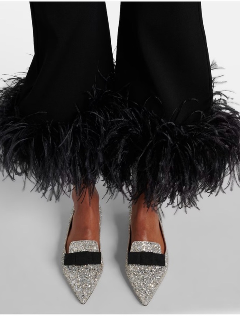 Jimmy Choo Glitter Ballet Flats Silver with Black Bow